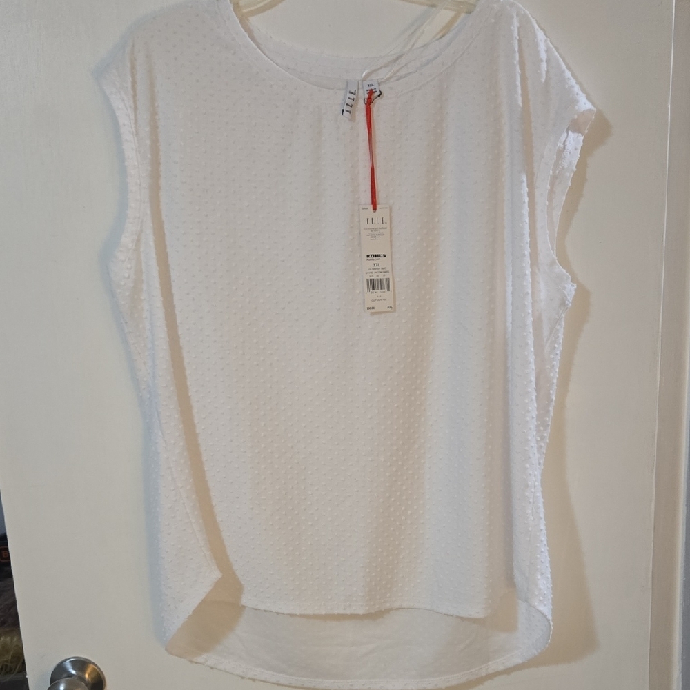 Elle White Textured Short Sleeve Scoop-Neck Tee